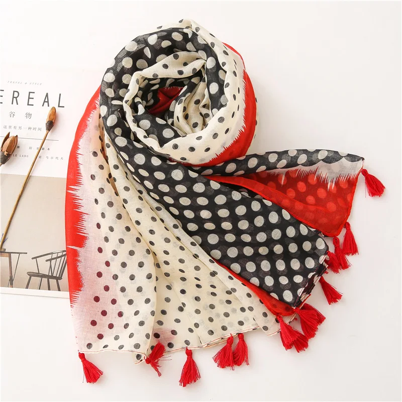 2020 New Fashion Print Summer Women cotton Scarf Polka Dot Beach Hijab Shawls and Wraps Female Foulard Echarpe Designer Bandana