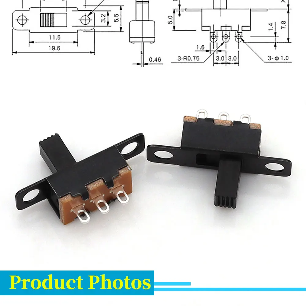 20-200pcs 50V 0.5A Mini Size Black SPDT Slide Switch for DIY Power Electronic Projects SS12F15 ON-OFF Toggle Switch Handle 6mm