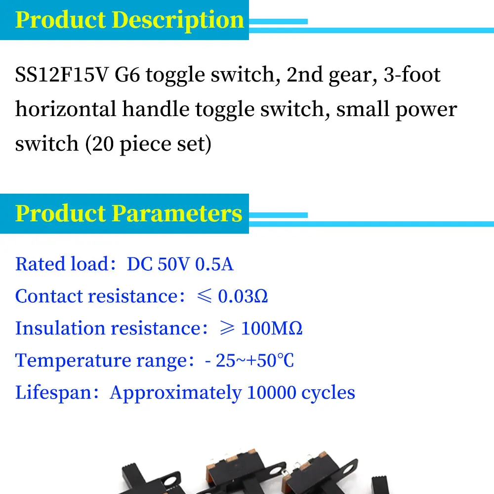 20-200pcs 50V 0.5A Mini Size Black SPDT Slide Switch for DIY Power Electronic Projects SS12F15 ON-OFF Toggle Switch Handle 6mm