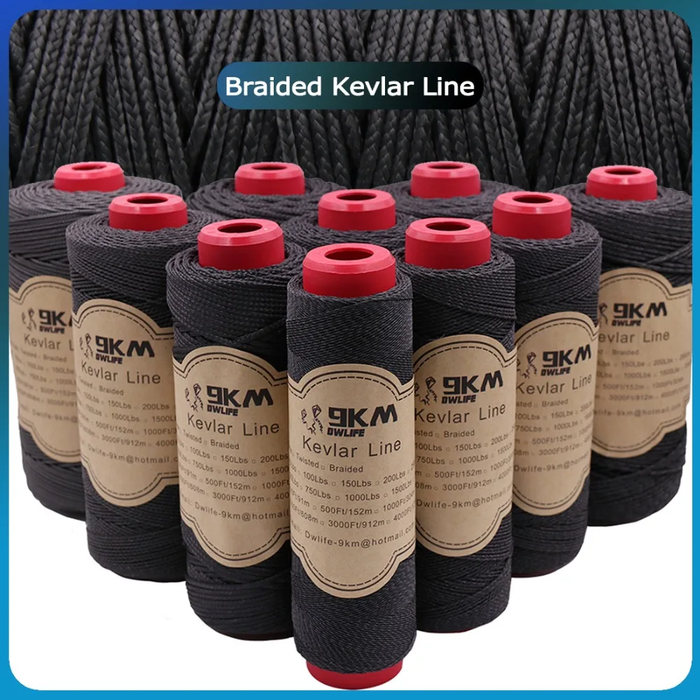 Braided Kevlar Line Black 50-1500 Lbs Fishing Assist Rope High Strength Kite Flying Line Outdoor Camping Hiking Refractory Rope