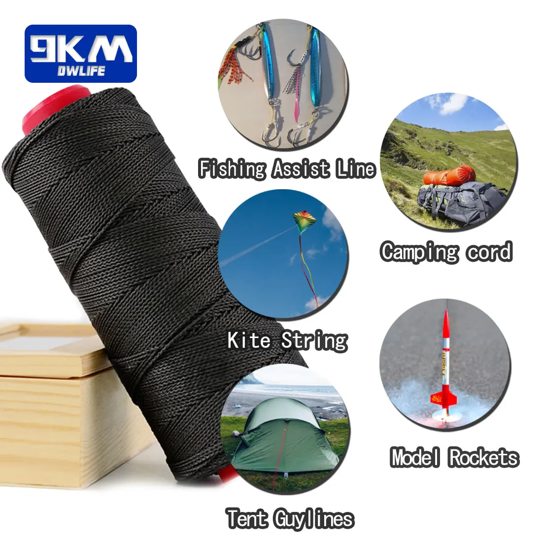Braided Kevlar Line Black 50-1500 Lbs Fishing Assist Rope High Strength Kite Flying Line Outdoor Camping Hiking Refractory Rope