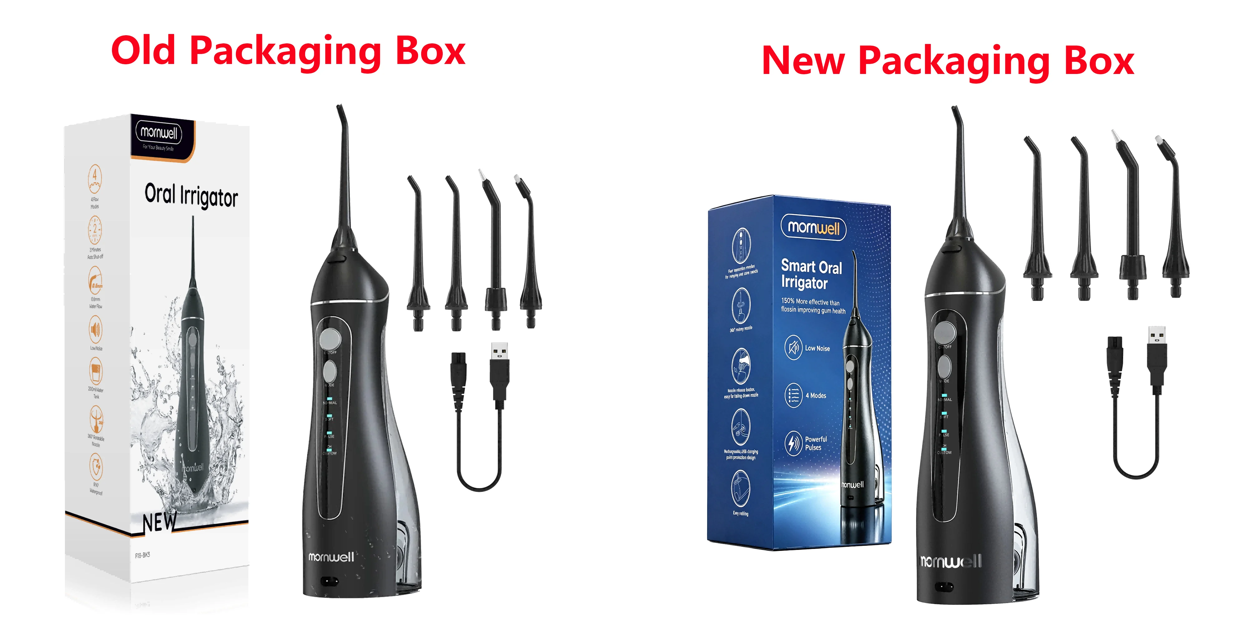 Portable F18 Water Flosser 4 Modes Water Floss USB Rechargeable 4 Nozzles Oral Water Jet 200ml Water Tank Waterproof