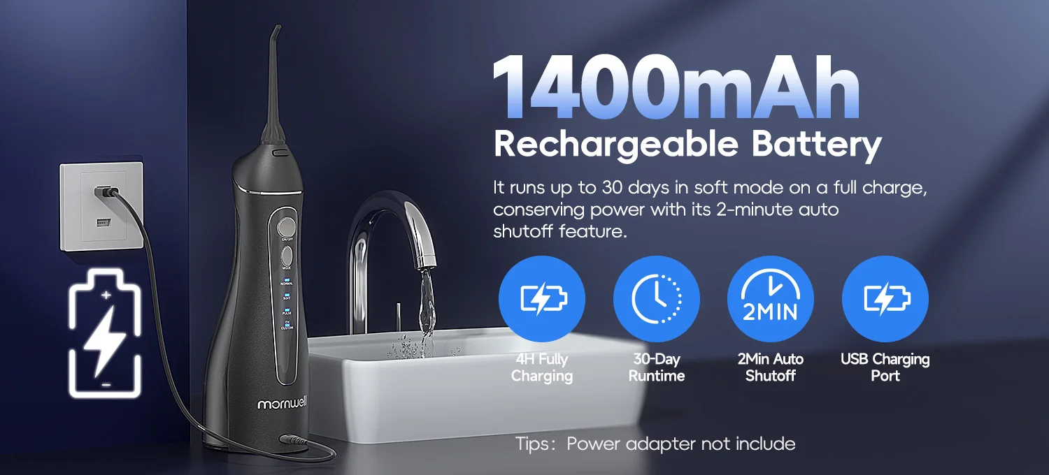 Portable F18 Water Flosser 4 Modes Water Floss USB Rechargeable 4 Nozzles Oral Water Jet 200ml Water Tank Waterproof
