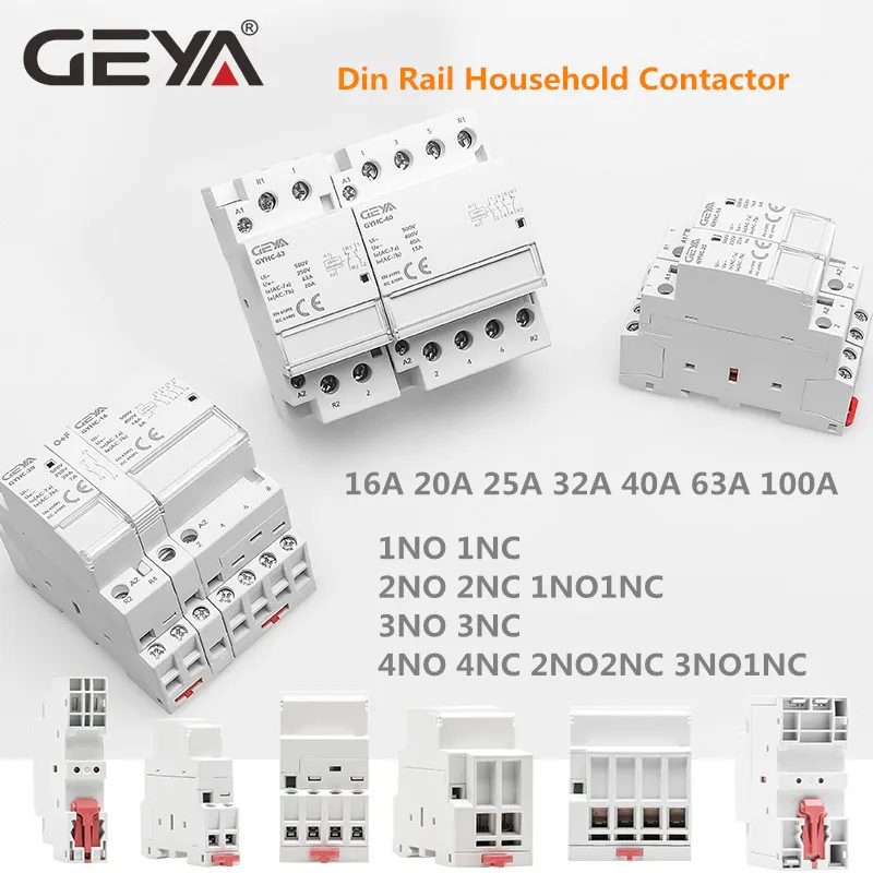GEYA Din Rail Automatic Modular Household Contactor AC230V 4P 25A 4NO 2NO2NC 3NO1NC 50/60Hz