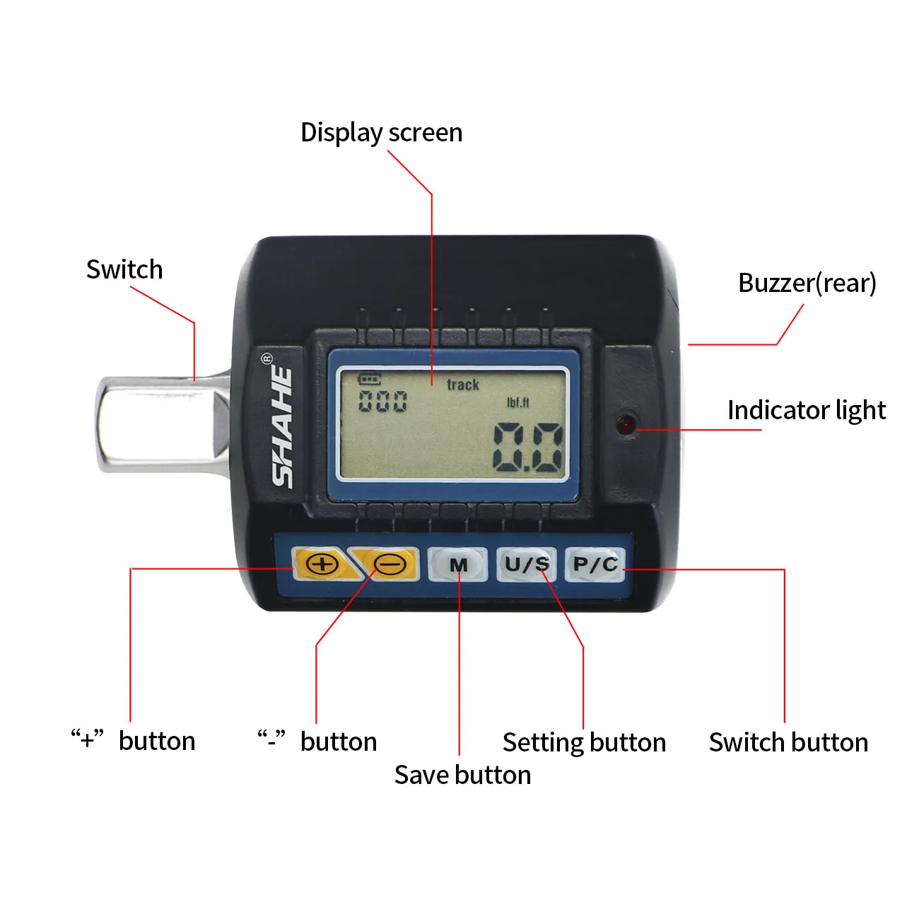 SHAHE High Precision Mini Torque Adapter Square Drive 1/2''1/4'' 3/8'' Digital Torque Wrench Electronic Digital Torque Meter