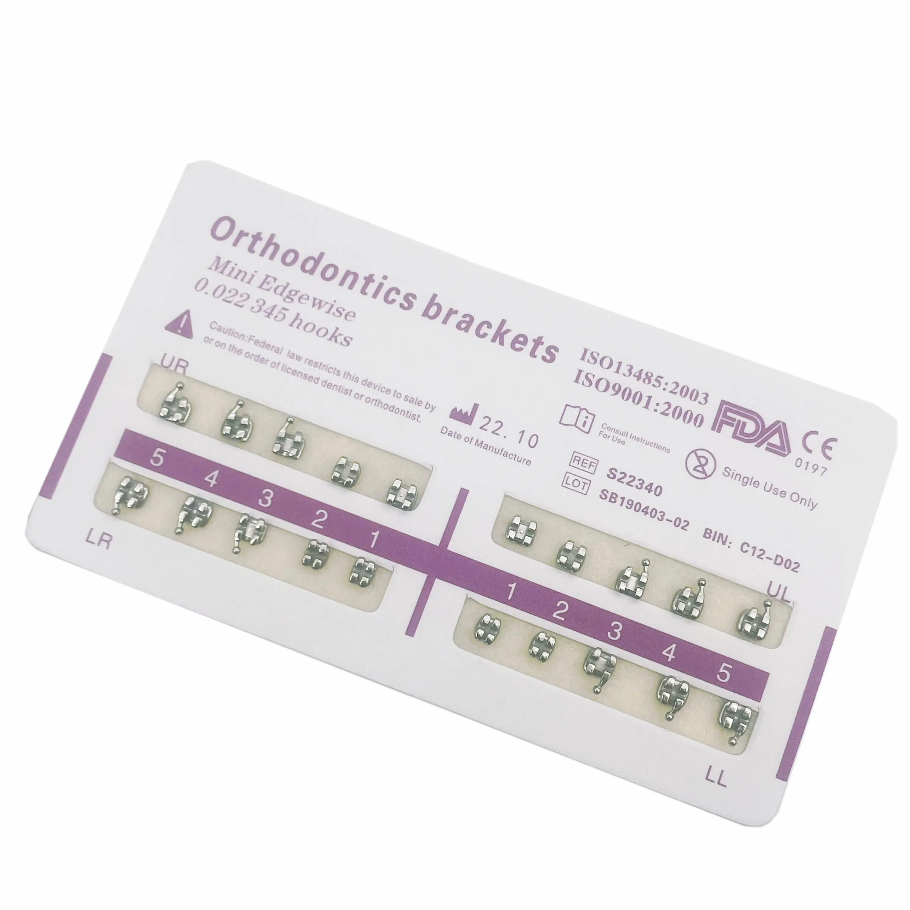 1pack Dental Orthodontic Metal Braces Bracket Mini Roth/MBT/Edgewise 022 Hooks 345 Dental Bracket Dentist Product