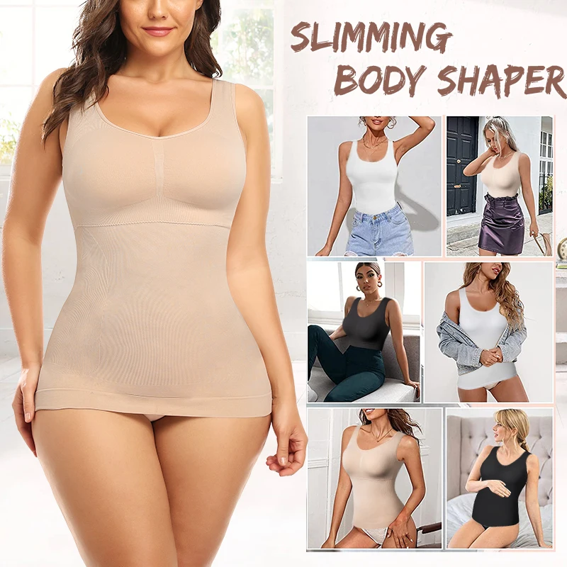 Women Cami Shaper with Built in Bra Tummy Control Camisole Tank Top Underskirts Shapewear Slimming Body Shaper Compression Vest