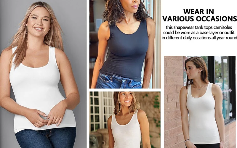 Women Cami Shaper with Built in Bra Tummy Control Camisole Tank Top Underskirts Shapewear Slimming Body Shaper Compression Vest