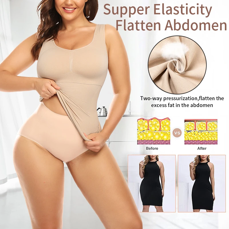 Women Cami Shaper with Built in Bra Tummy Control Camisole Tank Top Underskirts Shapewear Slimming Body Shaper Compression Vest