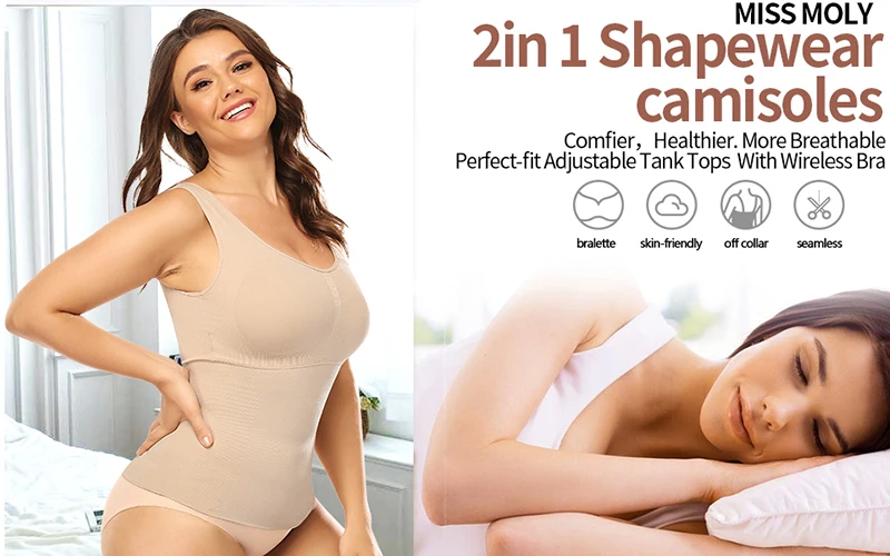 Women Cami Shaper with Built in Bra Tummy Control Camisole Tank Top Underskirts Shapewear Slimming Body Shaper Compression Vest