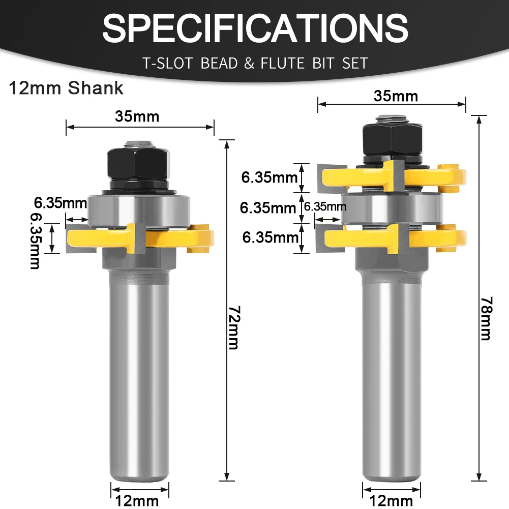 Tongue and Groove Router Bit Set 1/4' X 1/4' - 1/2' Shank Shaker Woodworking Chisel Cutter Tool