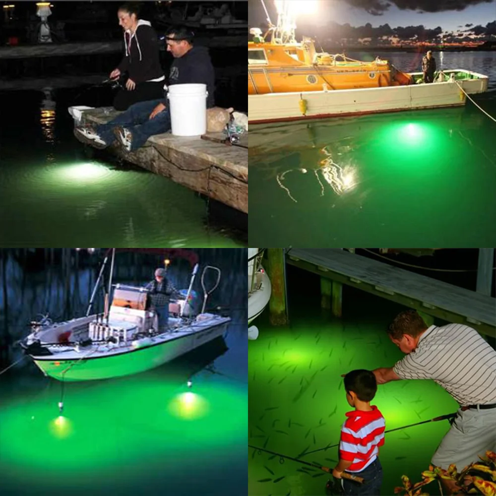 100W 150W DC 12V Green White Squid IP68 High Power Fish Attractant Bait Lure Night Submersible Underwater LED Fishing Light