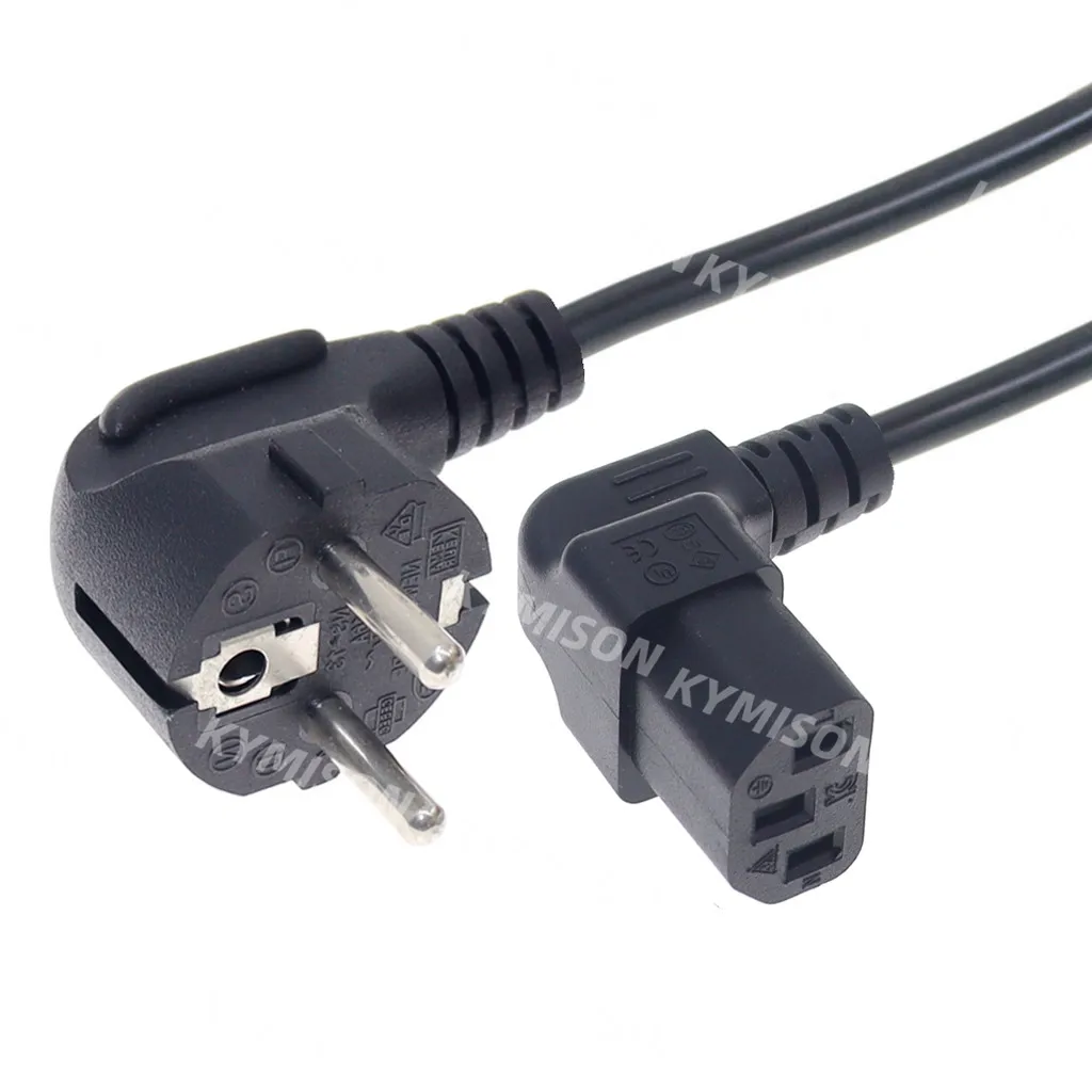 Angled C13 Computer EU Power Cable European Type F Adapter Plug to IEC C13 Extension Cord For Monitor PDU Antminer Printer 1m