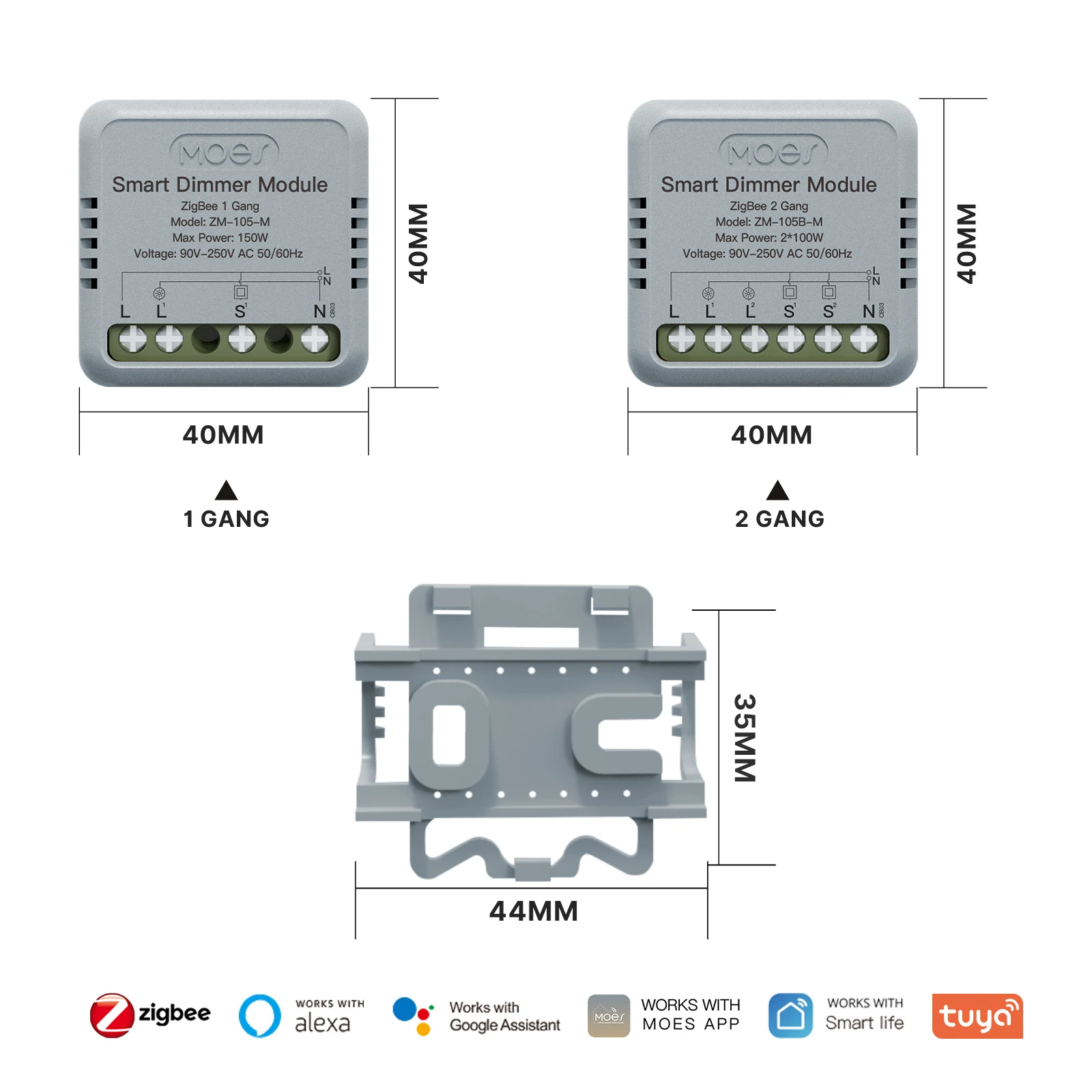 MOES Mini Tuya WiFi/Zigbee Smart Switch/Dimmer Module DIY Module Light Switch 1/2 Gang Remote Control Work Alexa Google Home
