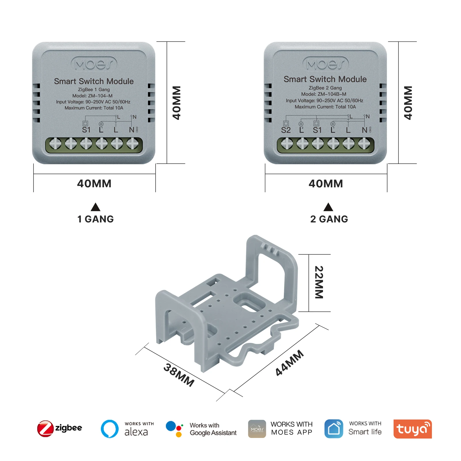 MOES Mini Tuya WiFi/Zigbee Smart Switch/Dimmer Module DIY Module Light Switch 1/2 Gang Remote Control Work Alexa Google Home