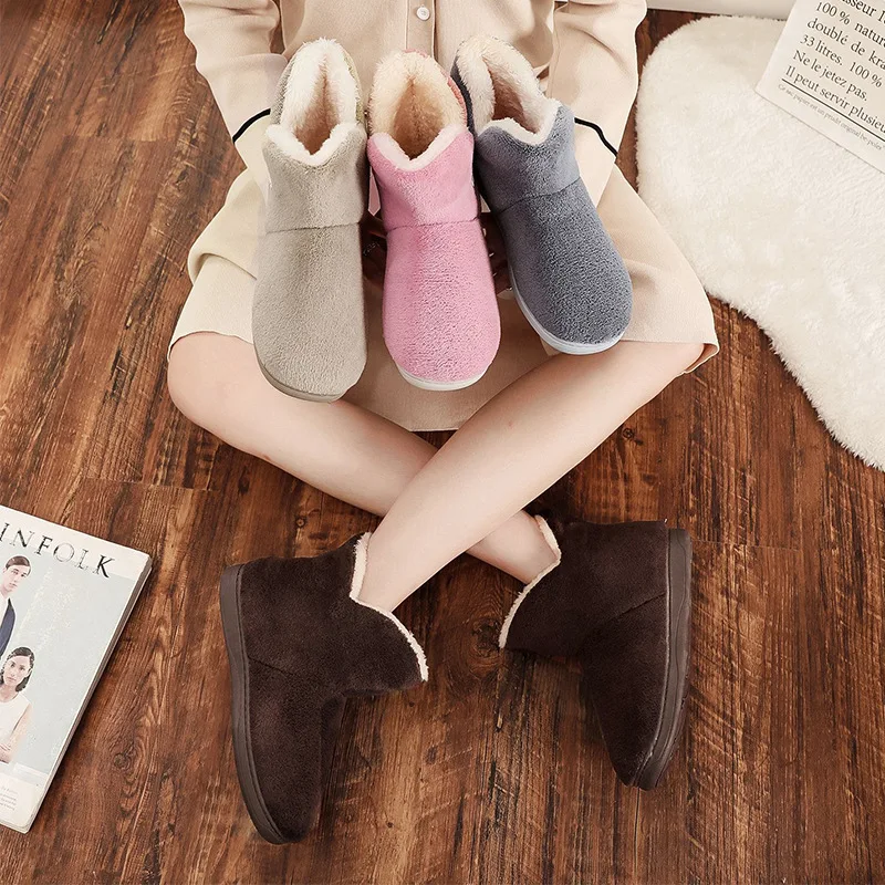 Women Winter Slippers Warm Plush Slip-on Couples Home Floor Shoes Anti-slip Comfortable Flats Female Soft Faux Fur Boots