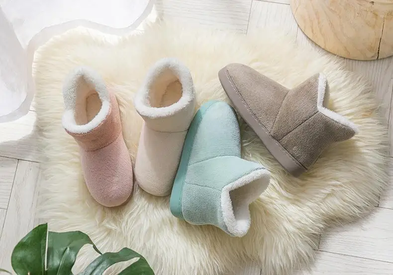 Women Winter Slippers Warm Plush Slip-on Couples Home Floor Shoes Anti-slip Comfortable Flats Female Soft Faux Fur Boots