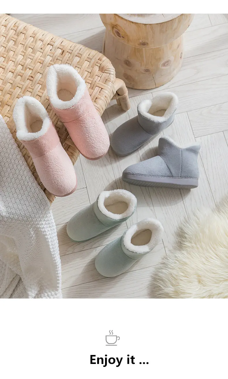 Women Winter Slippers Warm Plush Slip-on Couples Home Floor Shoes Anti-slip Comfortable Flats Female Soft Faux Fur Boots