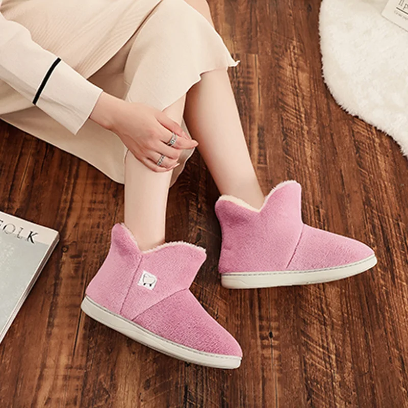 Women Winter Slippers Warm Plush Slip-on Couples Home Floor Shoes Anti-slip Comfortable Flats Female Soft Faux Fur Boots