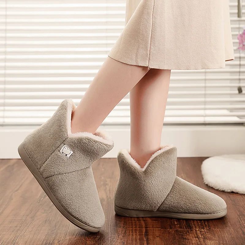 Women Winter Slippers Warm Plush Slip-on Couples Home Floor Shoes Anti-slip Comfortable Flats Female Soft Faux Fur Boots