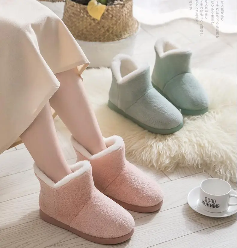 Women Winter Slippers Warm Plush Slip-on Couples Home Floor Shoes Anti-slip Comfortable Flats Female Soft Faux Fur Boots