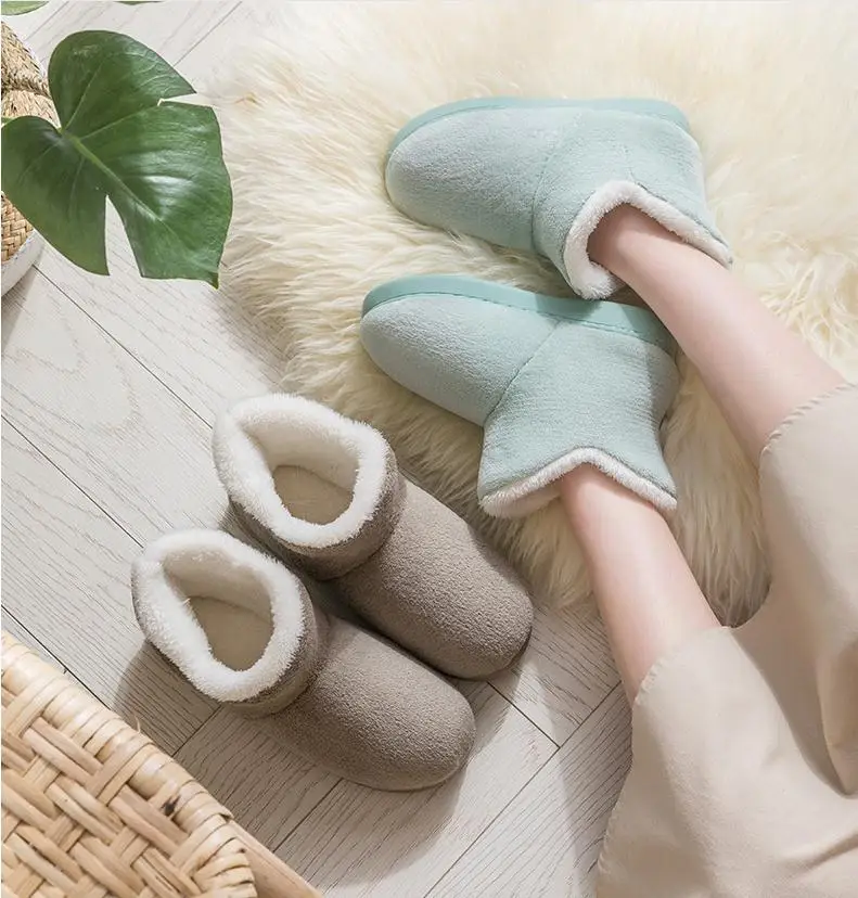Women Winter Slippers Warm Plush Slip-on Couples Home Floor Shoes Anti-slip Comfortable Flats Female Soft Faux Fur Boots