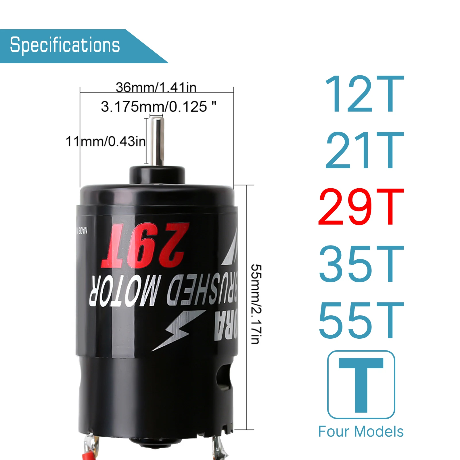 INJORA 550 Brushed Motor Waterproof 12T 21T 29T 35T 55T for 1:10 RC Crawler Axial SCX10 AXI03007 JL 90046 Slash TRX4 TRX6
