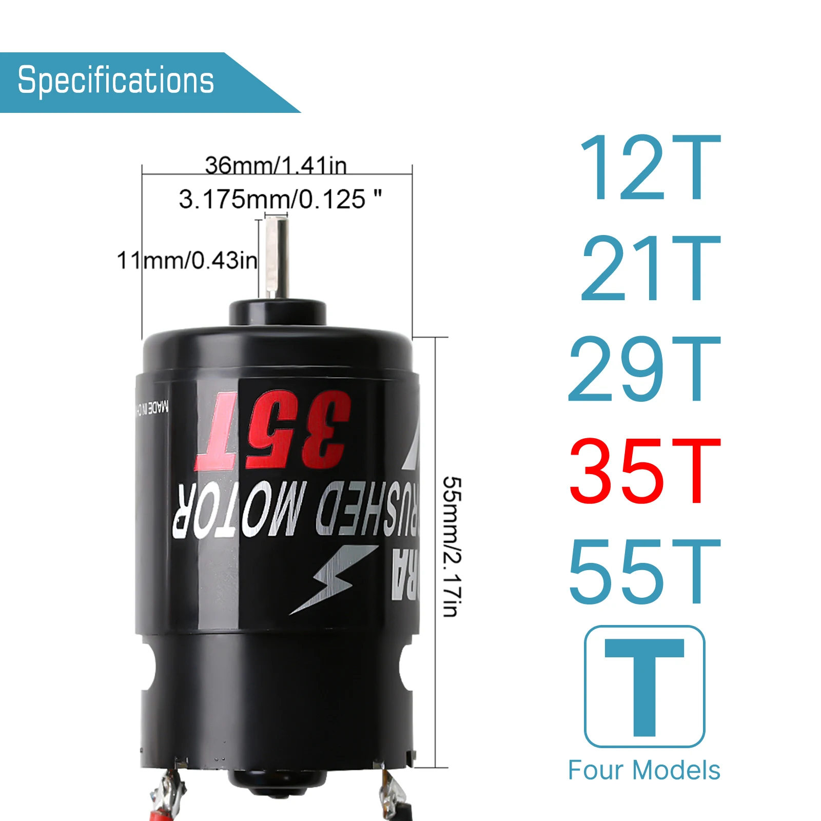 INJORA 550 Brushed Motor Waterproof 12T 21T 29T 35T 55T for 1:10 RC Crawler Axial SCX10 AXI03007 JL 90046 Slash TRX4 TRX6