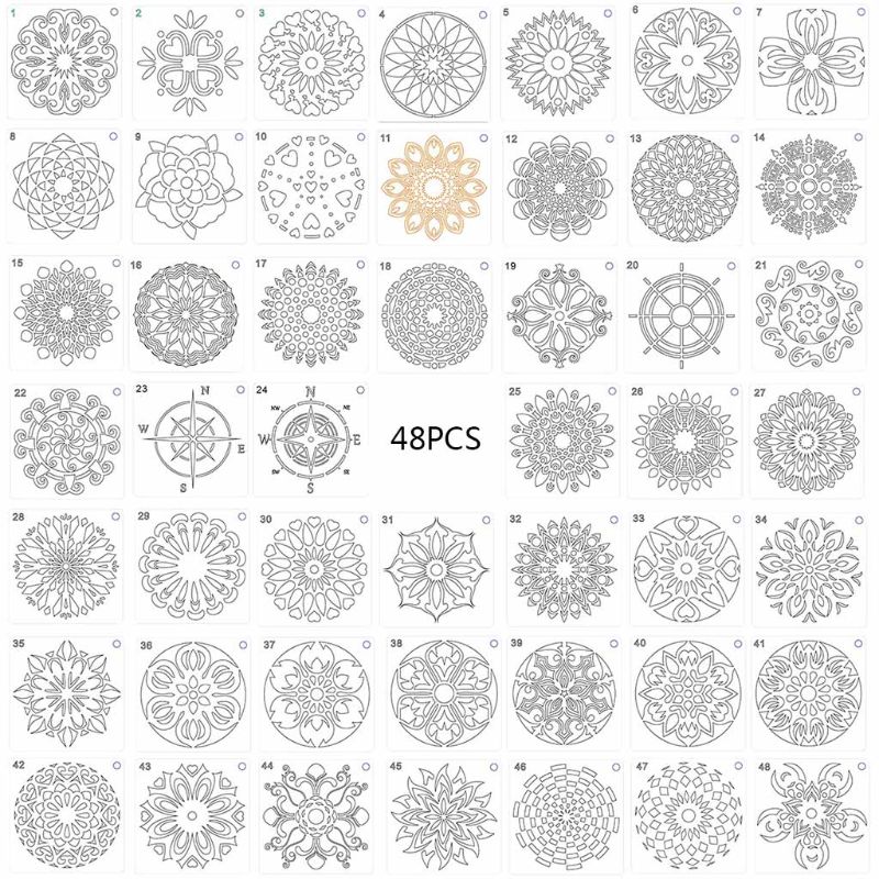 48pcs/set Mandala Stencils DIY Painting Scrapbook Coloring Embossing Album Decor