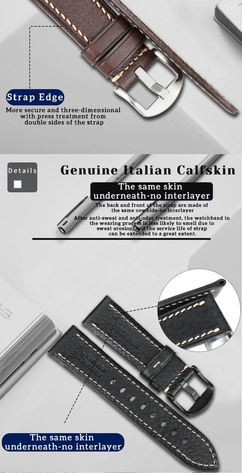 MAIKES Watch Strap 2020 High Quality Handmade Genuine Leather Watchbands For Samsung Galaxy Watch 46mm Gear S3 Huawei GT2