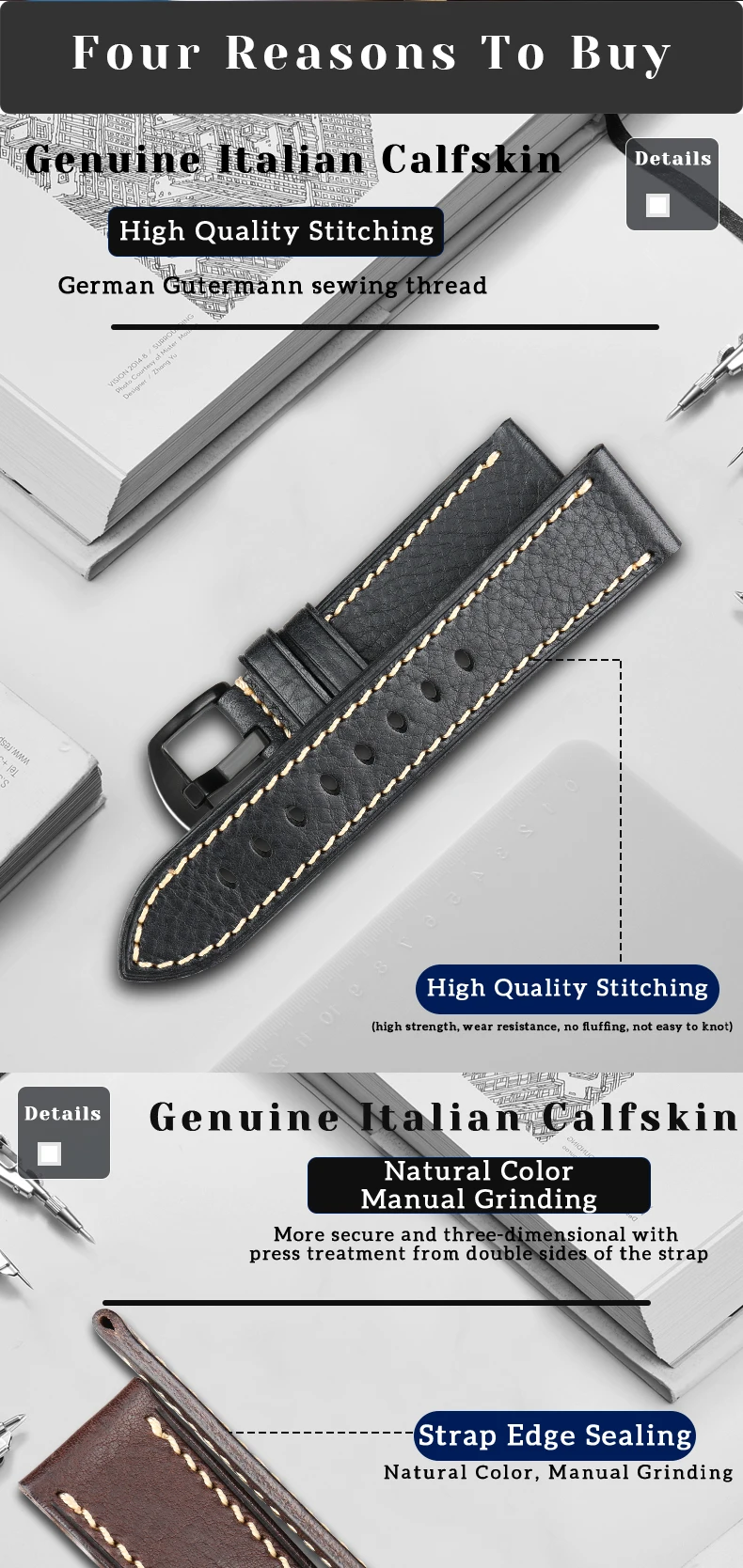 MAIKES Watch Strap 2020 High Quality Handmade Genuine Leather Watchbands For Samsung Galaxy Watch 46mm Gear S3 Huawei GT2