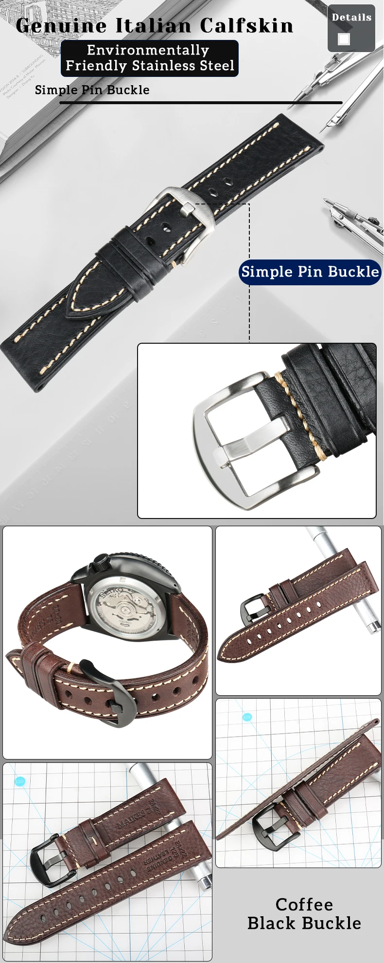 MAIKES Watch Strap 2020 High Quality Handmade Genuine Leather Watchbands For Samsung Galaxy Watch 46mm Gear S3 Huawei GT2