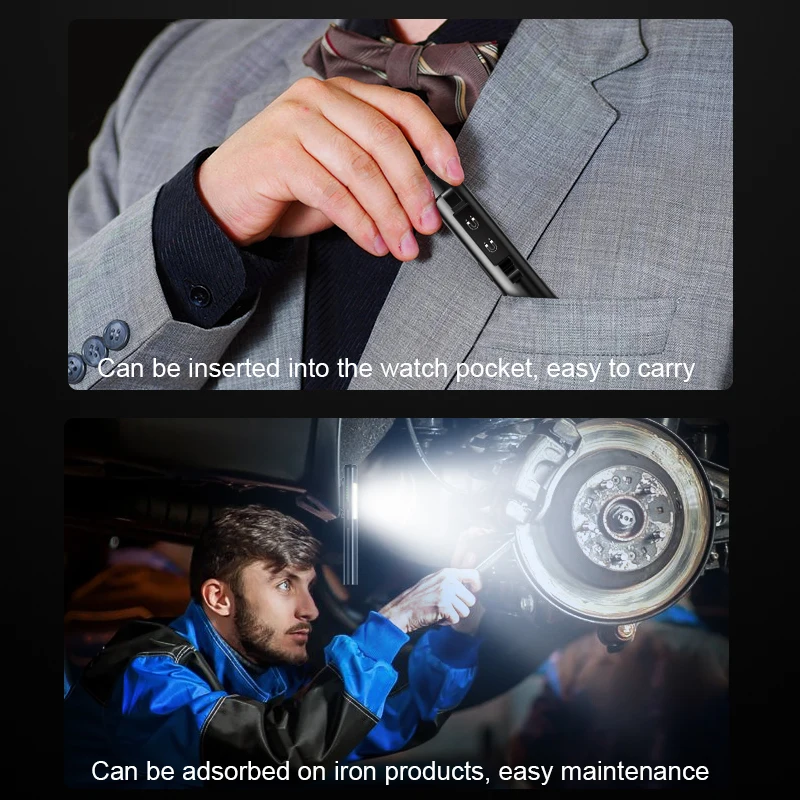 Portable LED Flashlight COB Floodlight and XPE High Beam Aluminum Alloy Pen Clip Work Light Built In Battery with Tail Magnet