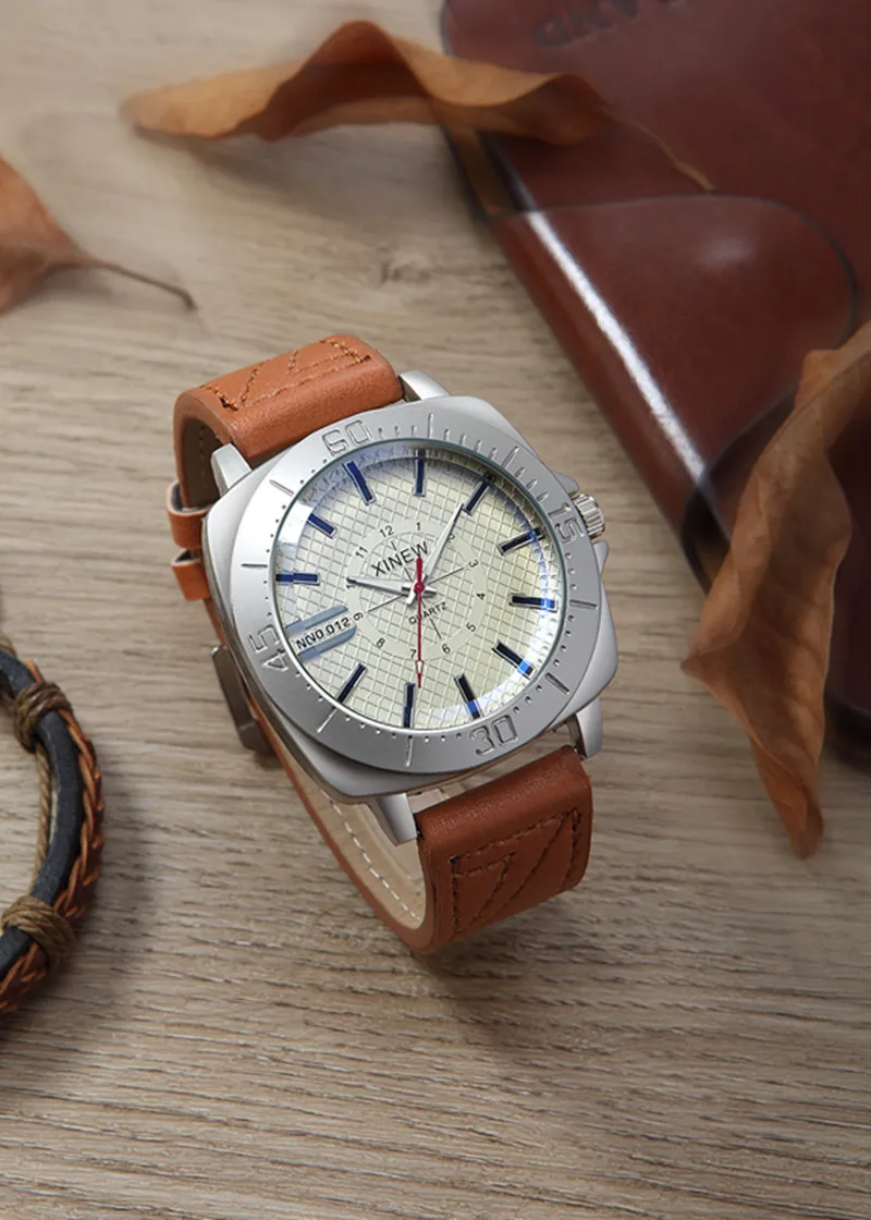 XINEW Brand Watches For Men Cheap Fashion Leather Band Simple Sports Gifts Quartz Watch Erkek Barato Saat Relogio Masculino 2024