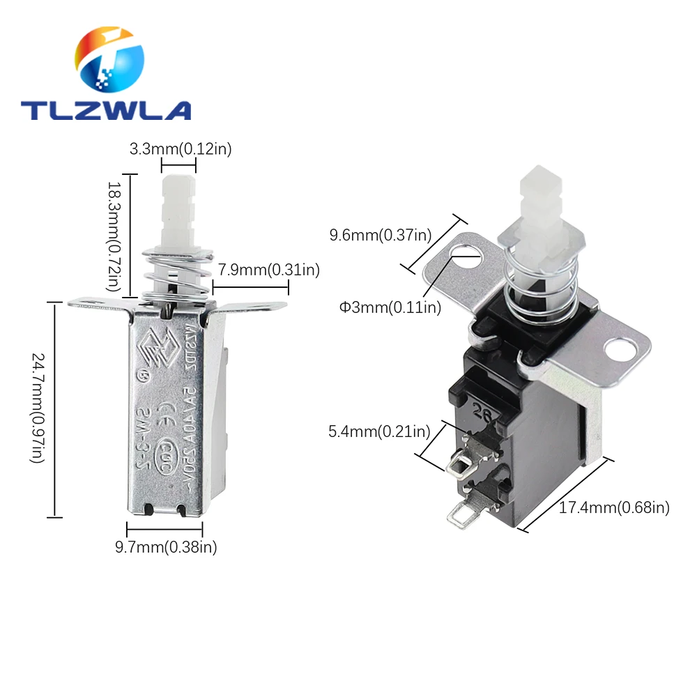 5PCS Straight Key Self-Locking switch KCD-A10 SW-3 A04 Power Switch 2Pin Outer Spring 5A For Range Hood