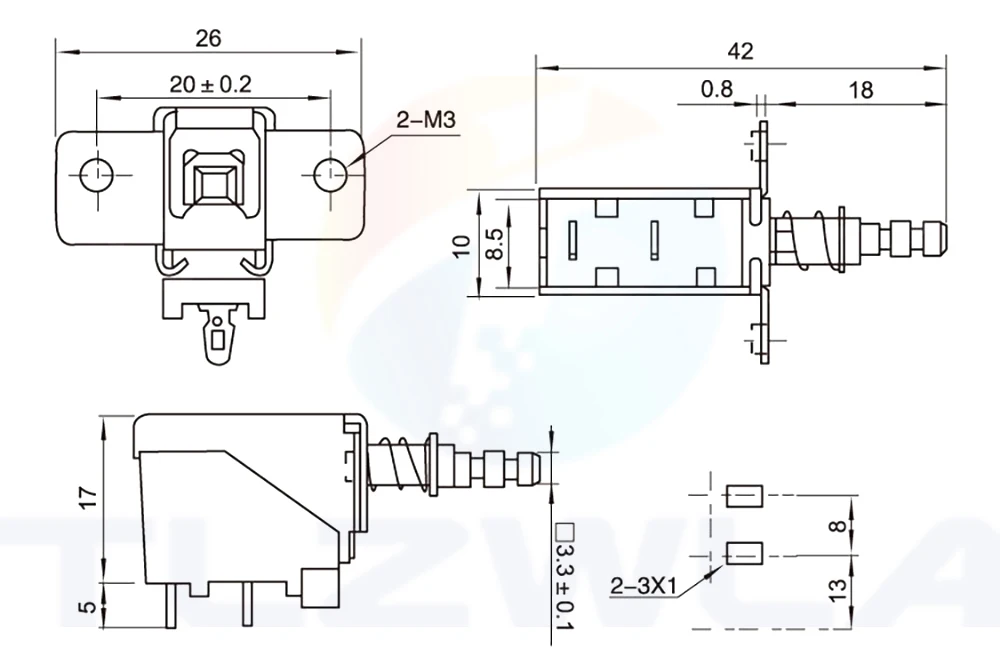5PCS Straight Key Self-Locking switch KCD-A10 SW-3 A04 Power Switch 2Pin Outer Spring 5A For Range Hood