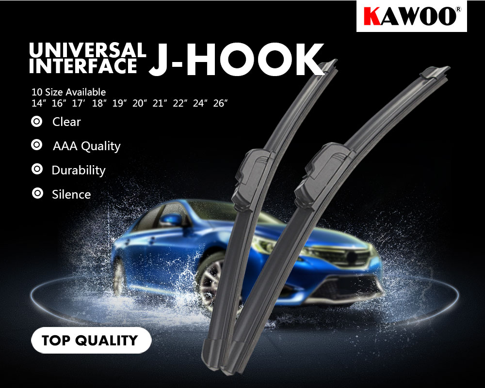 KAWOO Car Wiper Blade U Hook Universal Frameless Bracketless Rubber Car Windshield Wipe Blades 14"16"17"18"19"20"21"22"24"26"28"