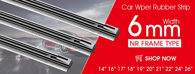 KAWOO Car Wiper Blade U Hook Universal Frameless Bracketless Rubber Car Windshield Wipe Blades 14"16"17"18"19"20"21"22"24"26"28"