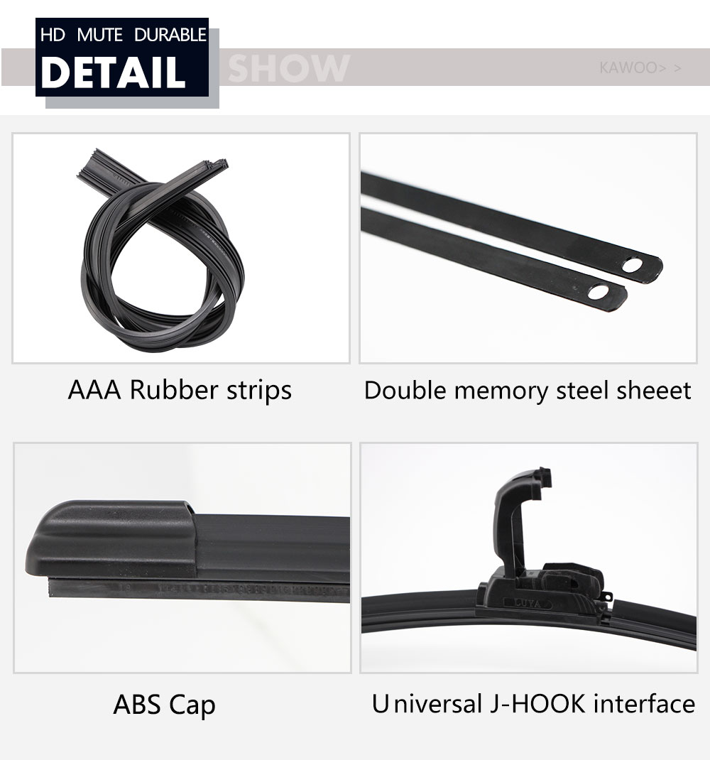 KAWOO Car Wiper Blade U Hook Universal Frameless Bracketless Rubber Car Windshield Wipe Blades 14"16"17"18"19"20"21"22"24"26"28"