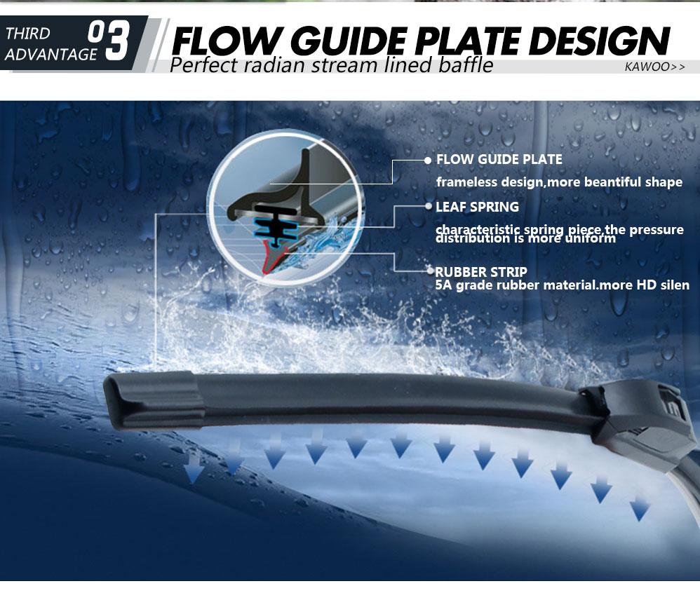 KAWOO Car Wiper Blade U Hook Universal Frameless Bracketless Rubber Car Windshield Wipe Blades 14"16"17"18"19"20"21"22"24"26"28"