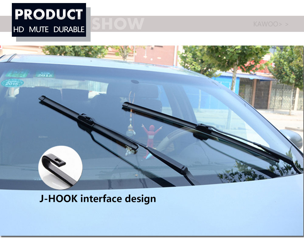 KAWOO Car Wiper Blade U Hook Universal Frameless Bracketless Rubber Car Windshield Wipe Blades 14"16"17"18"19"20"21"22"24"26"28"