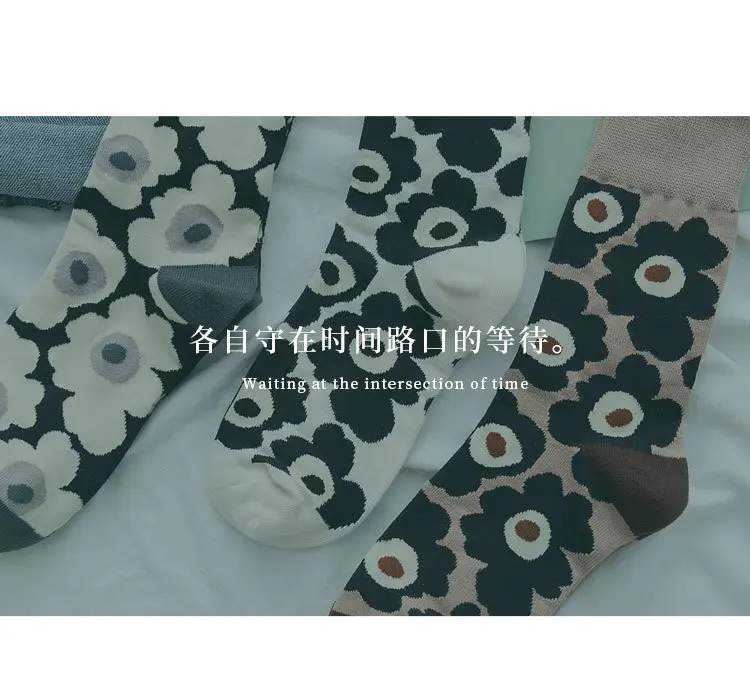 Fashion Women'S Socks Korea Style Flower Pattern Print Socks Ins Style Short Sock Women Autumn Winter Cute Streetwear Sox Girls