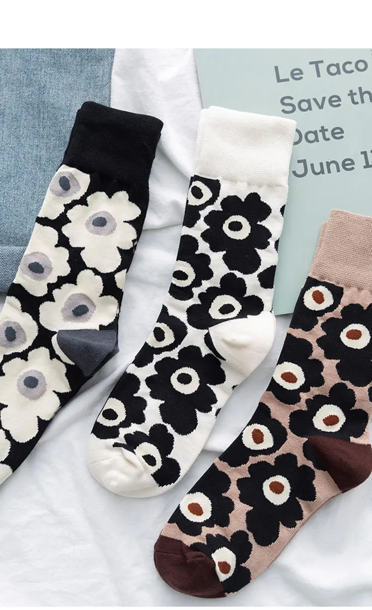 Fashion Women'S Socks Korea Style Flower Pattern Print Socks Ins Style Short Sock Women Autumn Winter Cute Streetwear Sox Girls