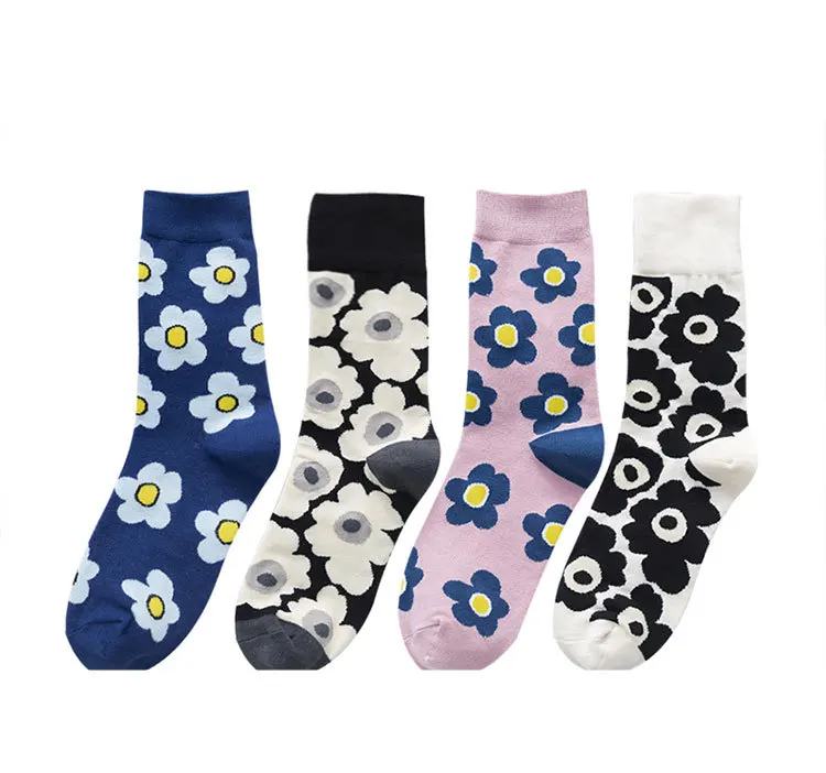 Fashion Women'S Socks Korea Style Flower Pattern Print Socks Ins Style Short Sock Women Autumn Winter Cute Streetwear Sox Girls