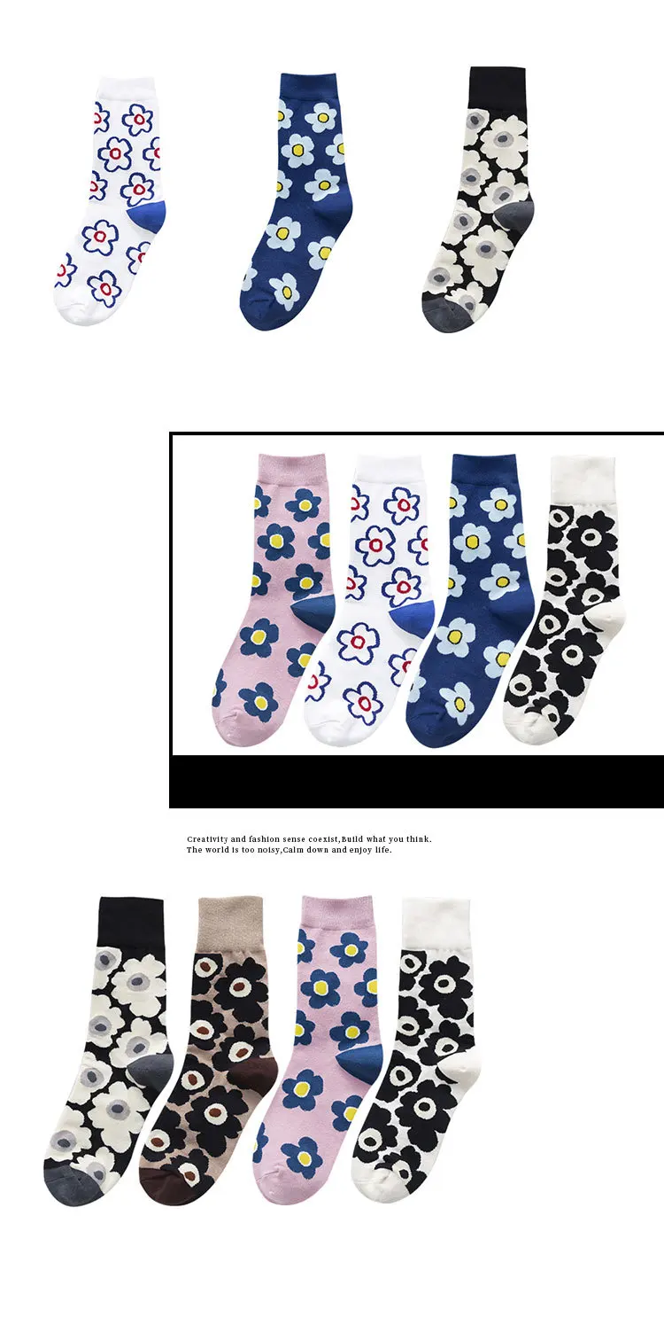 Fashion Women'S Socks Korea Style Flower Pattern Print Socks Ins Style Short Sock Women Autumn Winter Cute Streetwear Sox Girls