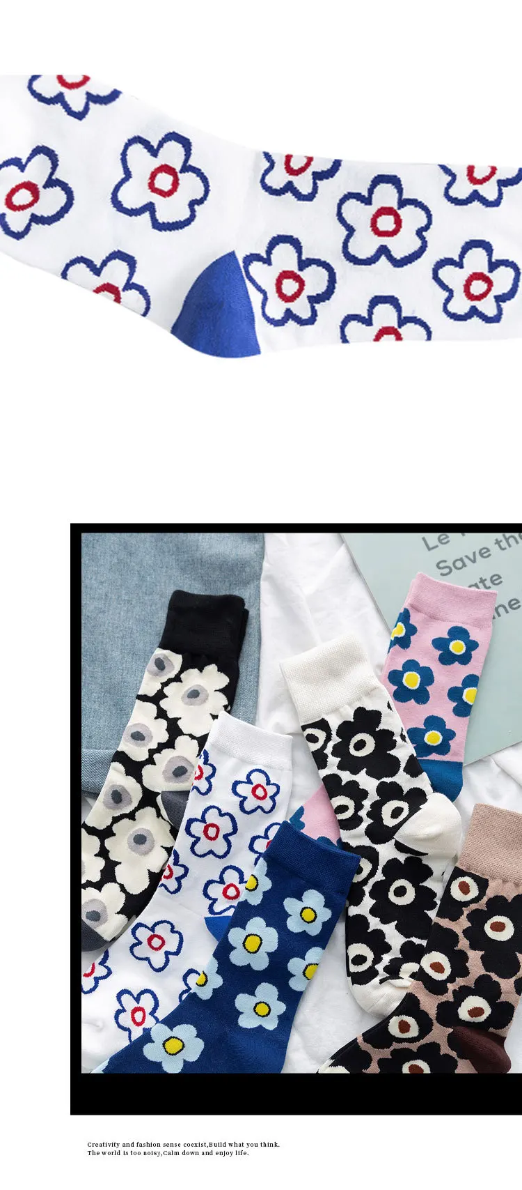 Fashion Women'S Socks Korea Style Flower Pattern Print Socks Ins Style Short Sock Women Autumn Winter Cute Streetwear Sox Girls