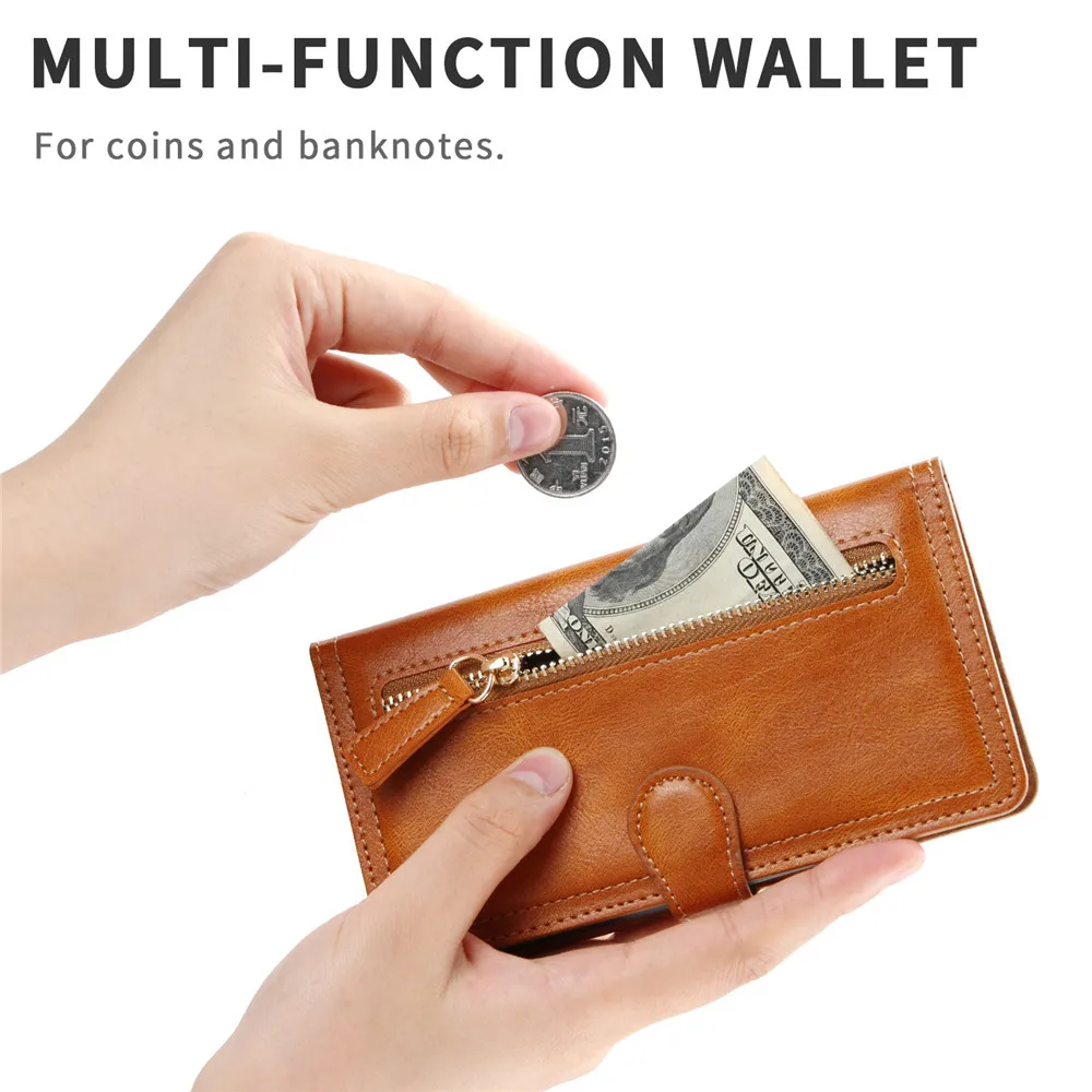 Luxury Leather Zipper Flip Wallet Case For iPhone 16 Pro Max 15 14 13 12 11 SE 2020 2022 Card Holder Stand Cover
