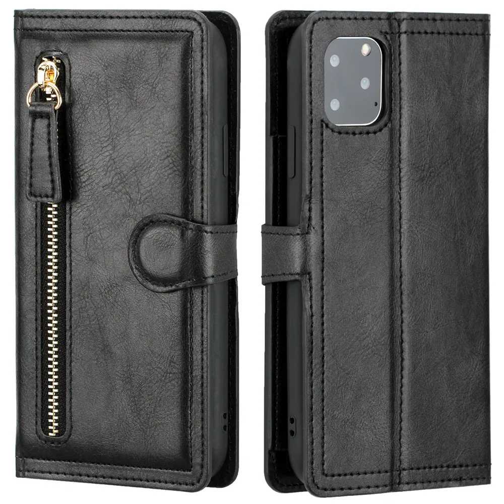 Luxury Leather Zipper Flip Wallet Case For iPhone 16 Pro Max 15 14 13 12 11 SE 2020 2022 Card Holder Stand Cover