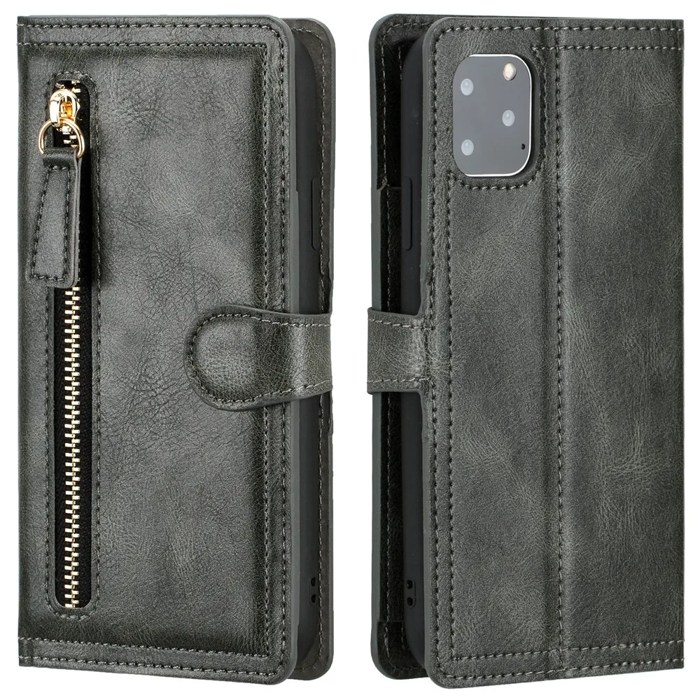 Luxury Leather Zipper Flip Wallet Case For iPhone 16 Pro Max 15 14 13 12 11 SE 2020 2022 Card Holder Stand Cover