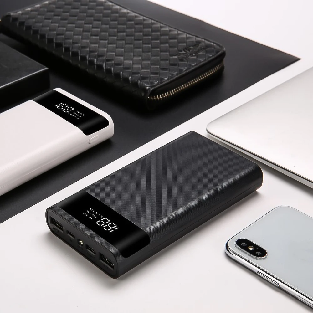 Dual USB Micro USB Type C Power Bank Shell DC 5V DIY 6*18650 Case Battery Charge Storage Box LED Display Flashlight